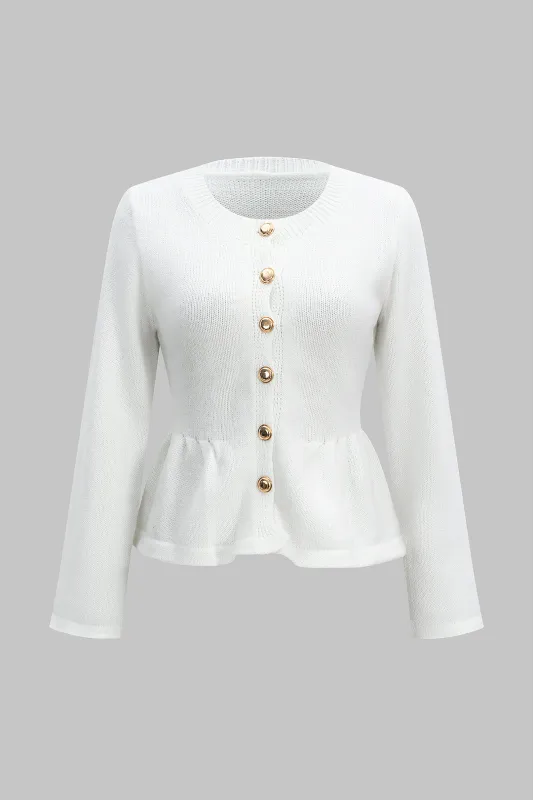 Knit Metallic Button Ruched Hem Cardigan sold by Micas