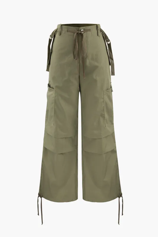Ruched Drawstring Zipper Pocket Cargo Pants sold by Micas