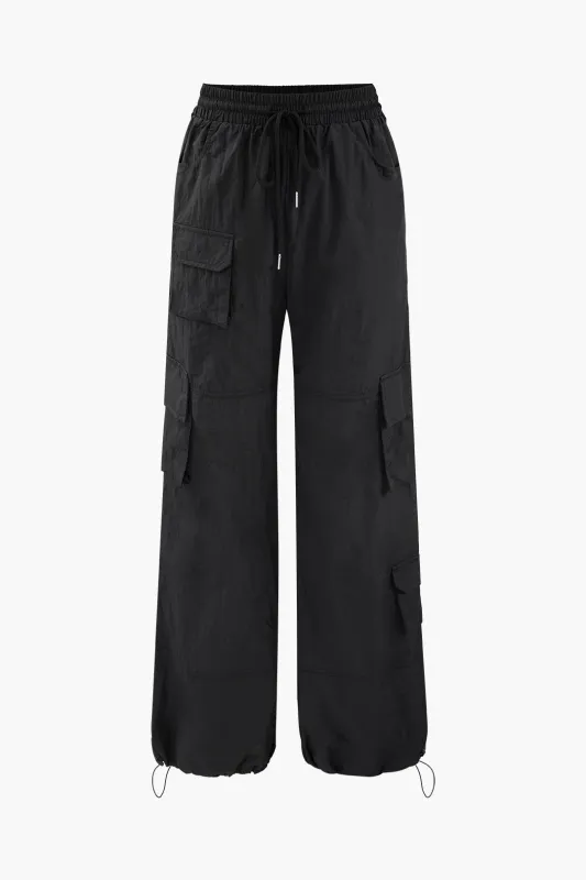 Solid Drawstring Pocket Straight Leg Pants sold by Micas