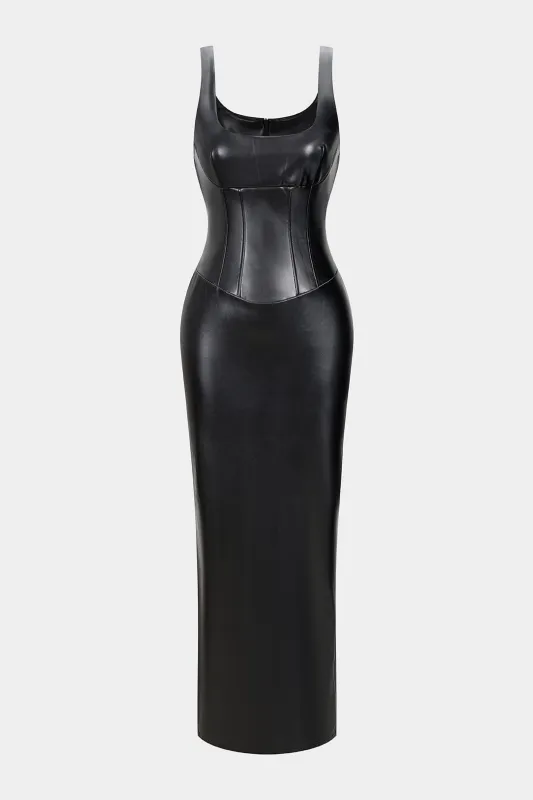 Faux Leather Corset Sleeveless Maxi Dress sold by Micas