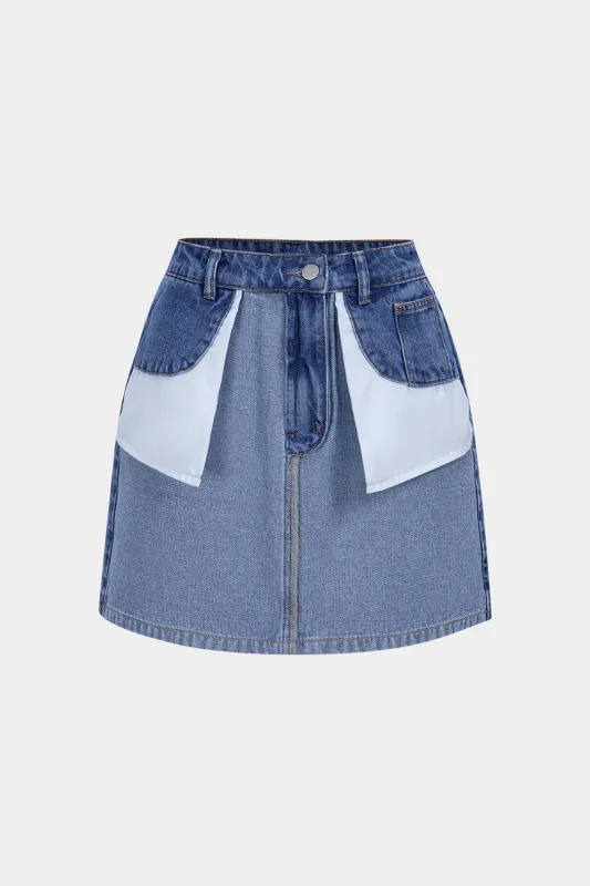 Denim Zipper Pocket Mini Skirt sold by Micas