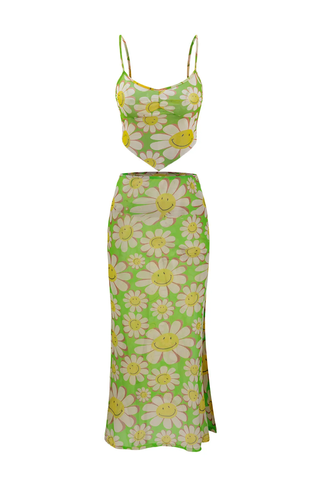 Cartoon Floral Print Cami Top And Slip Skirt Set sold by Micas