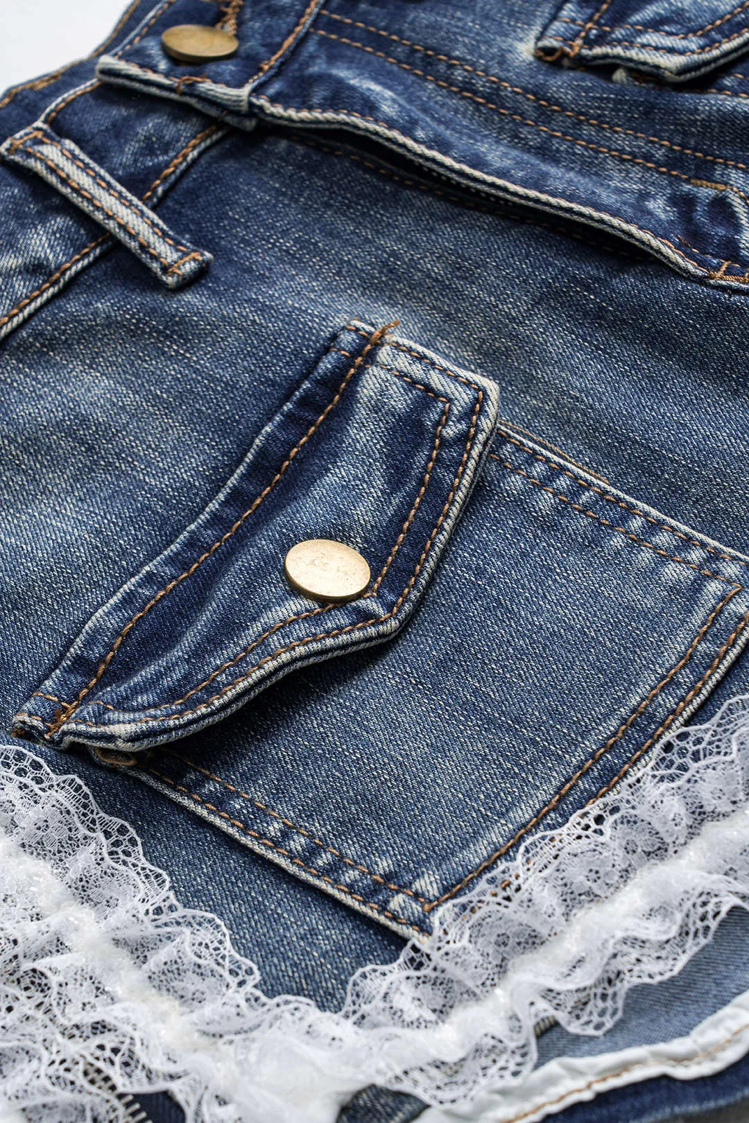 Denim Lace Patchwork Pocket Shorts sold by Micas product image thumbnail 3