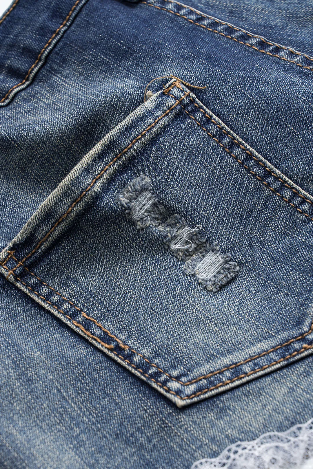 Denim Lace Patchwork Pocket Shorts sold by Micas product image thumbnail 5
