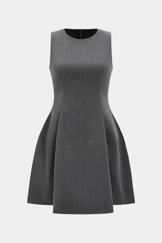 Solid Round Neck Waisted Sleeveless Mini Dress sold by Micas