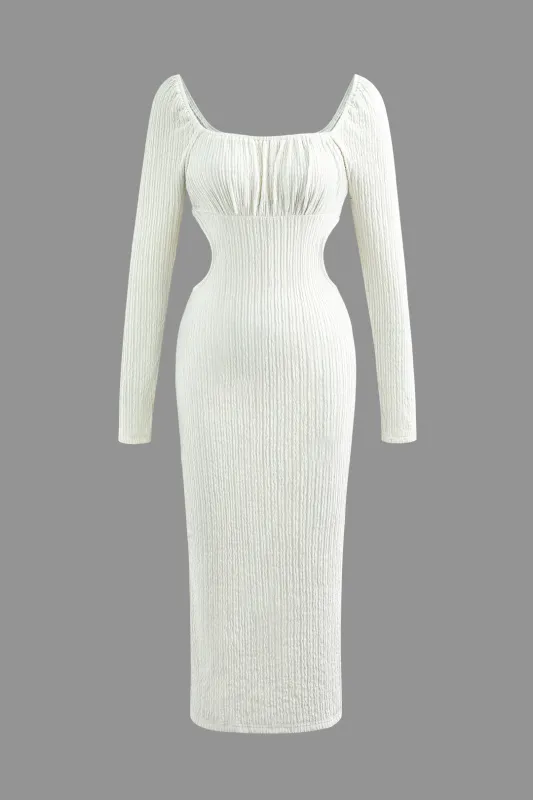 Ruched Square Neck Long Sleeve Midi Dress sold by Micas