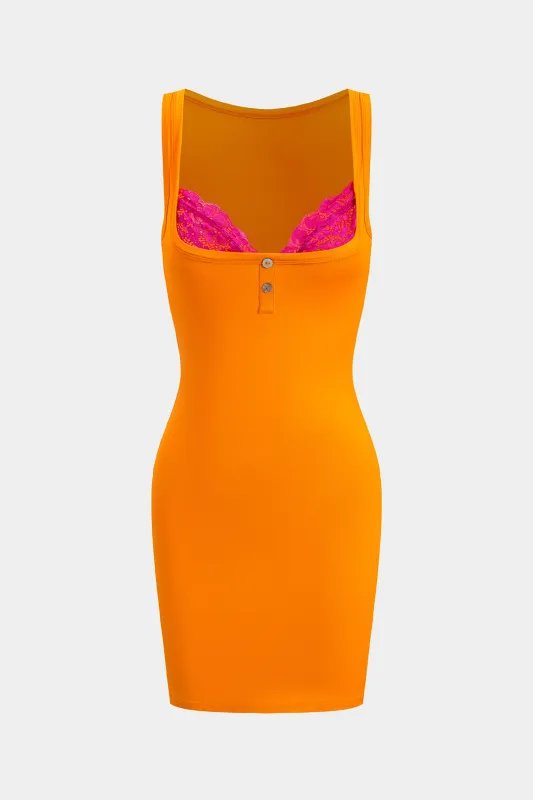 Lace Trim Decor Square Neck Sleeveless Mini Dress sold by Micas