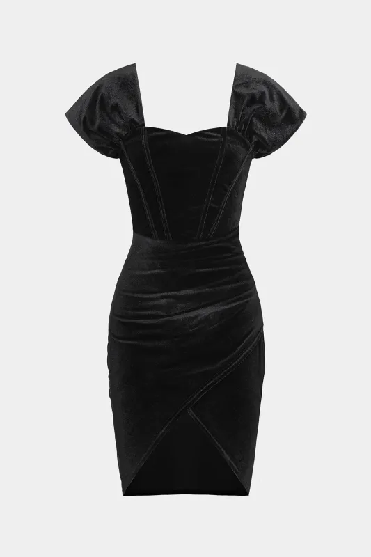 Velvet Ruched Asymmetrical Slit Sleeveless Midi Dress made by Micas
