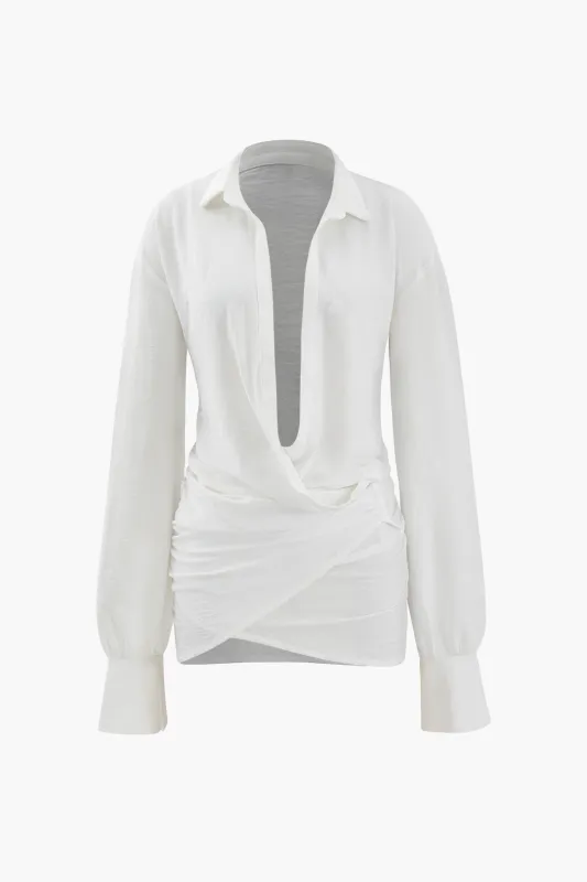 Ruched V-Neck Long Sleeve Mini Dress sold by Micas