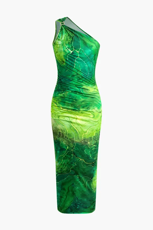 Splatter Print Single Shoulder Asymmetrical Sleeveless Midi Dress sold by Micas