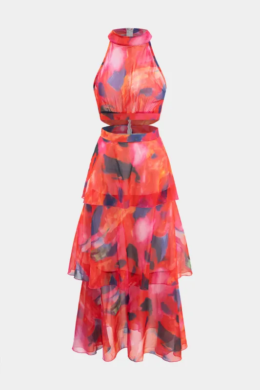 Solid Ruffle Halter Neck Sleeveless Maxi Dress sold by Micas