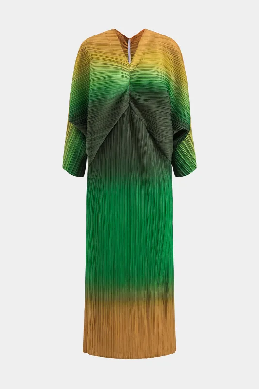 Ombre Print Contrast Pleated Long Sleeve Maxi Dress sold by Micas