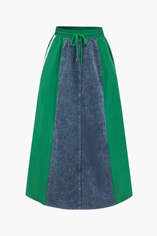 Denim Contrast Drawstrings Skirt sold by Micas