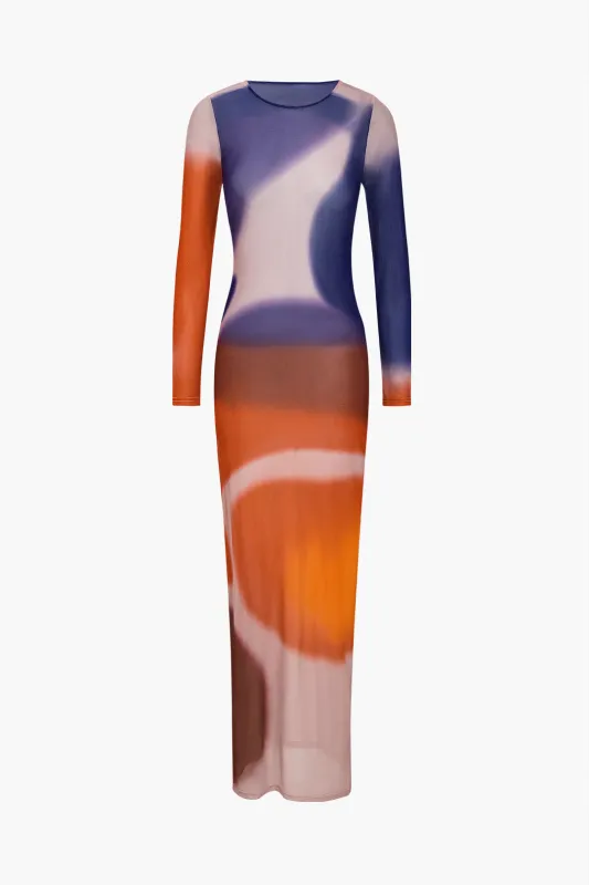 Ombre Print Round Neck Long Sleeve Maxi Dress sold by Micas