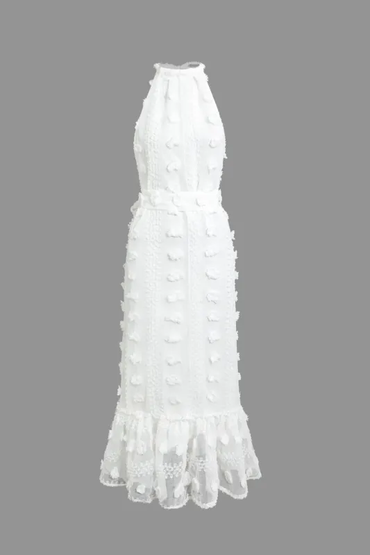 3D Flower Decor Halter Neck Tie Up Backless Sleeveless Maxi Dress sold by Micas