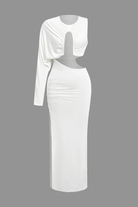 Solid Ruched Cut Out Slit Long Sleeve Maxi Dress sold by Micas
