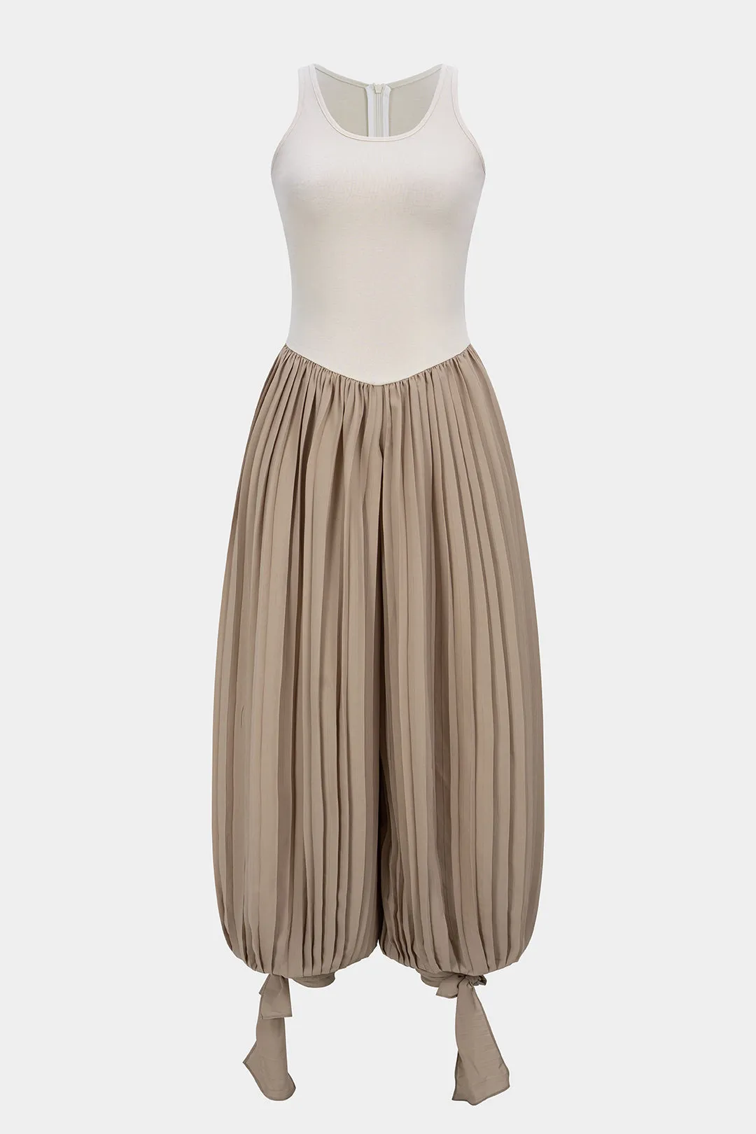 Chiffon Patchwork Pleated Sleeveless Jumpsuit sold by Micas