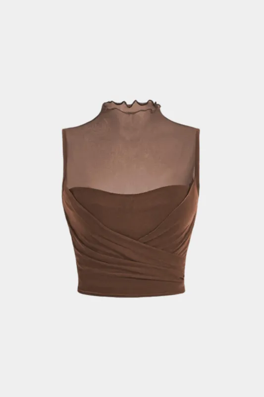 Mesh Patchwork Ruched Tank Top sold by Micas