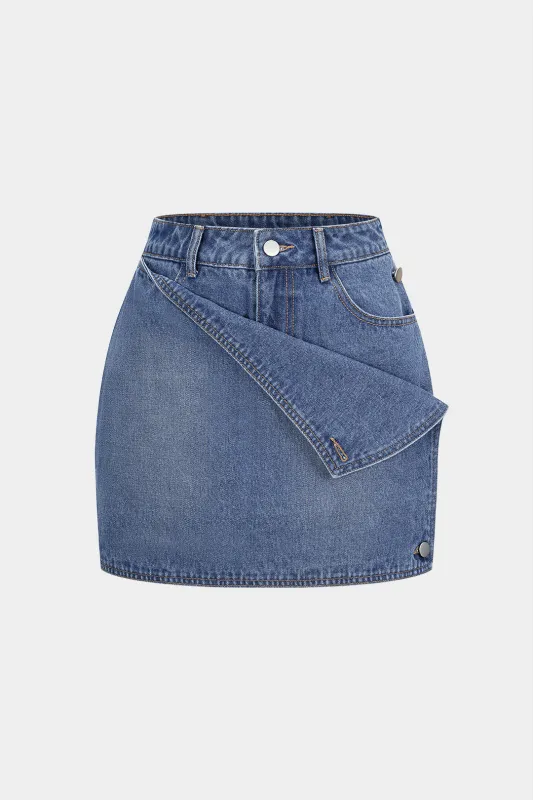 Denim Asymmetrical Mini Skirt sold by Micas