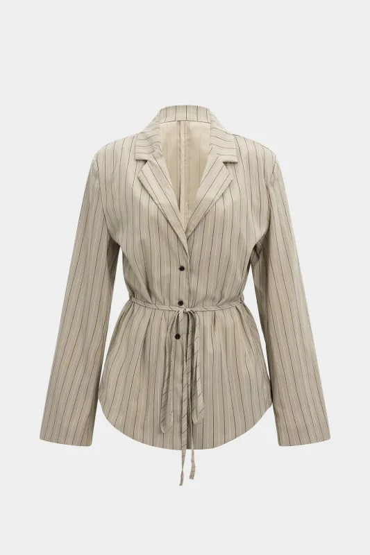 Notched Lapel Stripes Print Tie-up Lapel Blazer sold by Micas