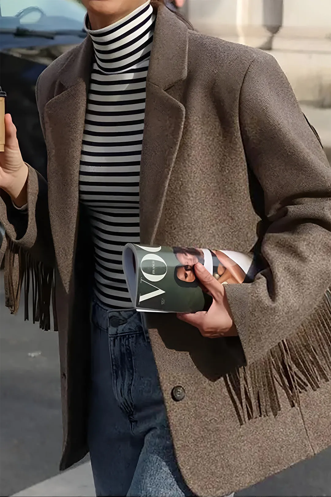 Suede Button Fringe Blazer sold by Micas product image thumbnail 4