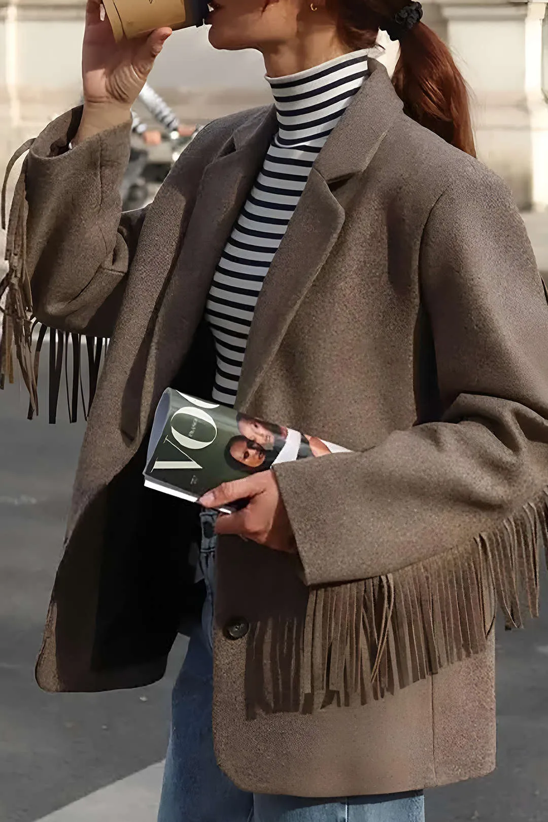 Suede Button Fringe Blazer sold by Micas