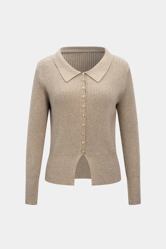 Knit Lapel Button Front Cardigan sold by Micas