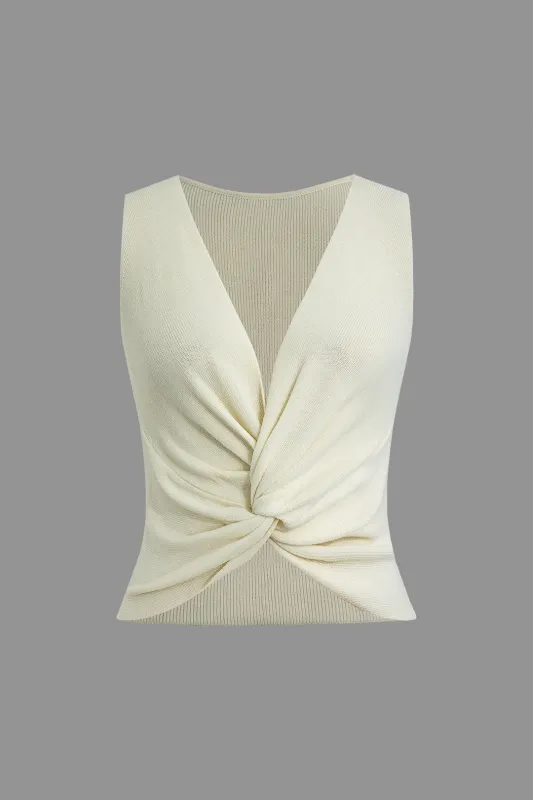 Knit Twist Knot Deep V-Neck Tank Top sold by Micas