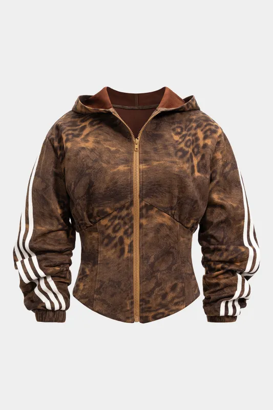 Plus Size Leopard Print Zipper Hoodie sold by Micas