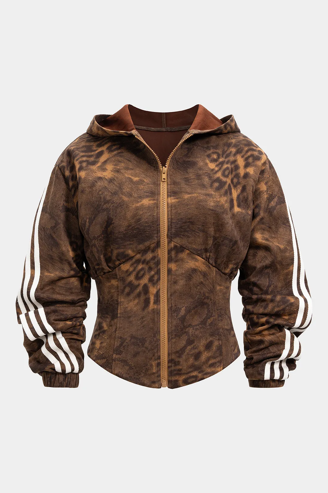 Plus Size Leopard Print Zipper Hoodie sold by Micas