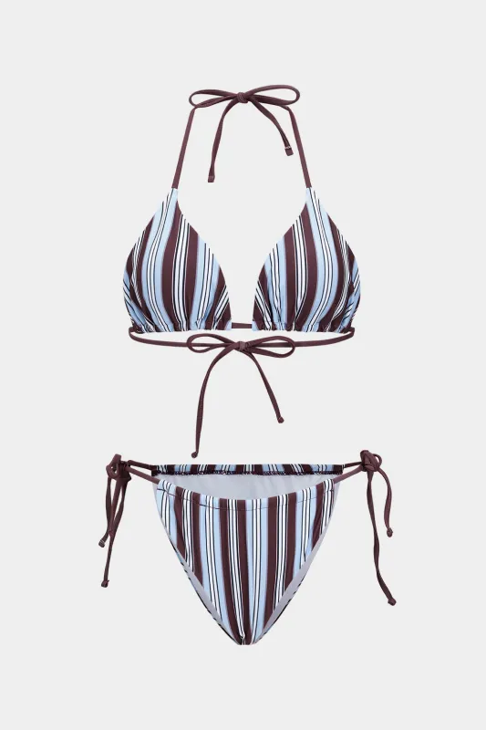 Stripes Print Tie-Up Bikini Set sold by Micas