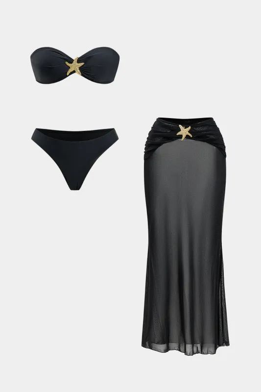 3PC Mesh Metallic Decor Tie-Up Split Bikini Set sold by Micas