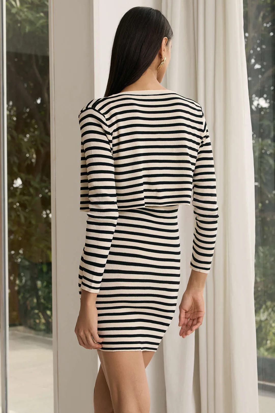 Knit Contrast Stripes Button Cardigan And Slip Sleeveless Mini Dress Set sold by Micas product image thumbnail 3