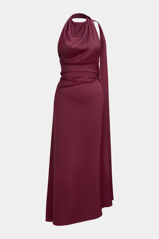 Halter Neck Satin Tie-Back Backless Sleeveless Maxi Dress sold by Micas