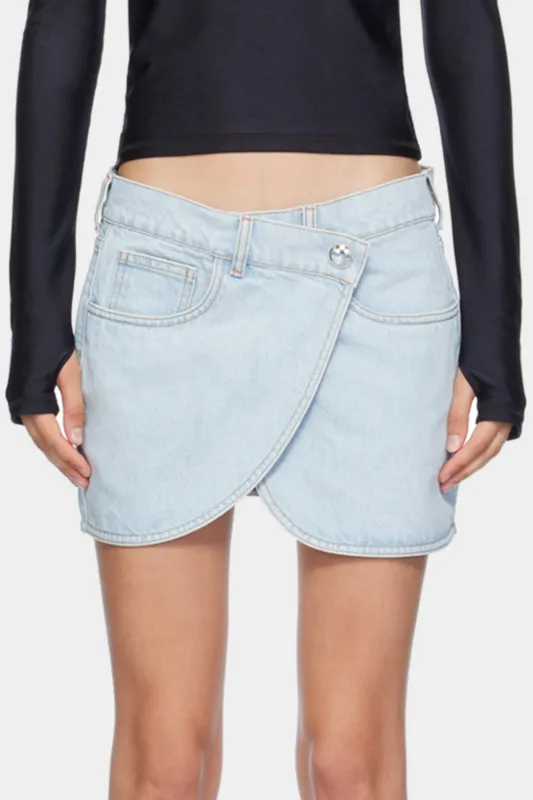 Denim Asymmetrical Pocket Mini Skirt sold by Micas