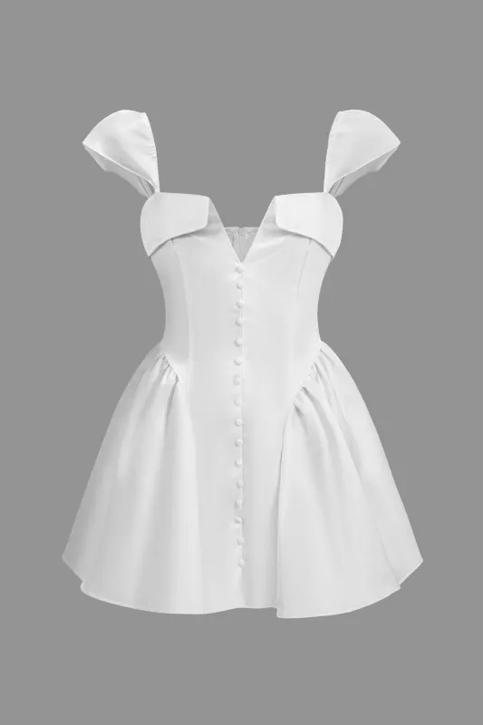 Satin Button Puff Hem Sleeveless Mini Dress sold by Micas