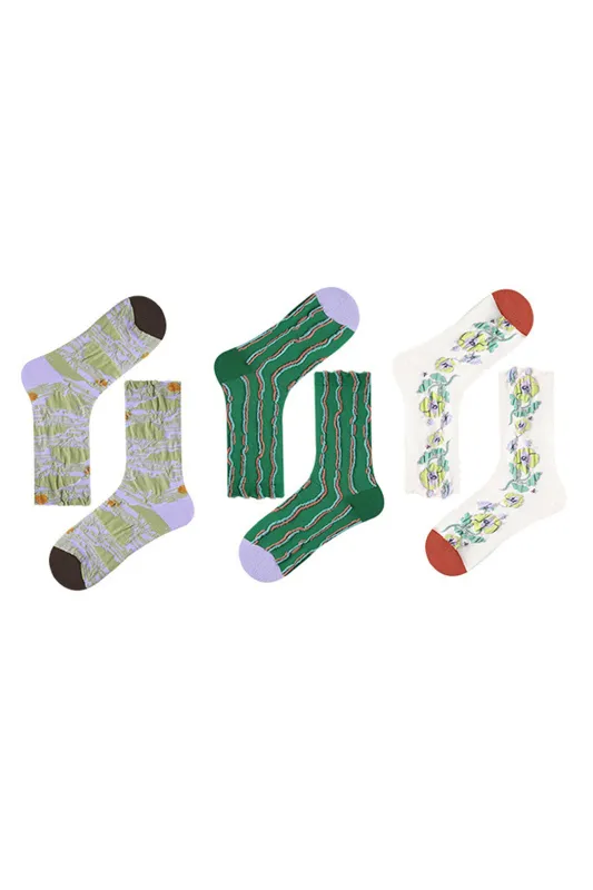 Contrast Floral Print Mid-Calf Socks sold by Micas