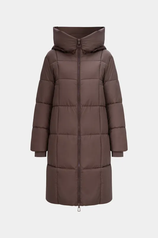 Zipper Hooded Mid-Length Puffer sold by Micas