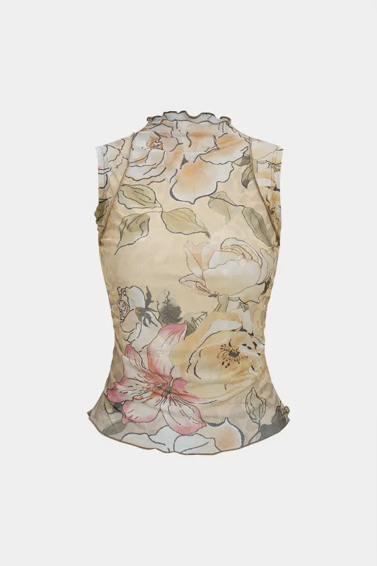 Floral Print Mesh Sleeveless Tank Top sold by Micas