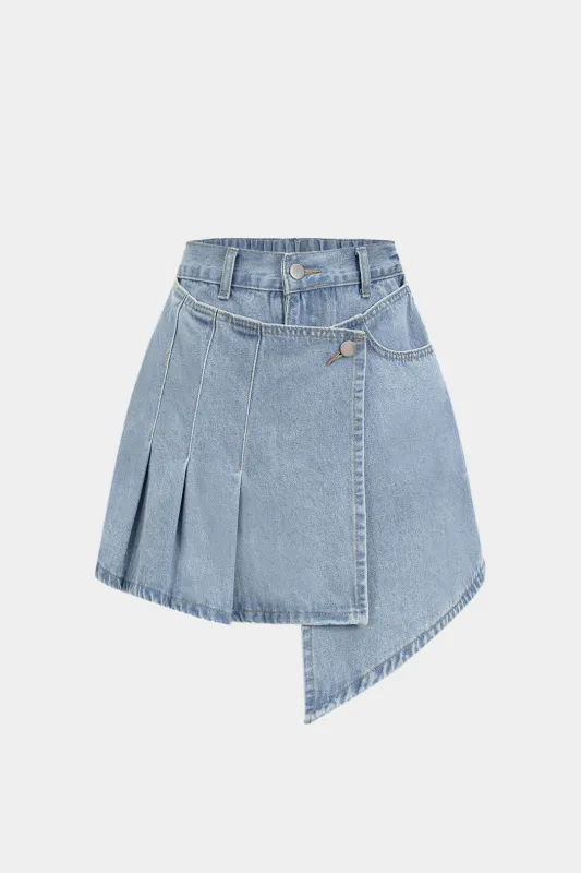 Denim Pleated High Waist Skirt made by Micas