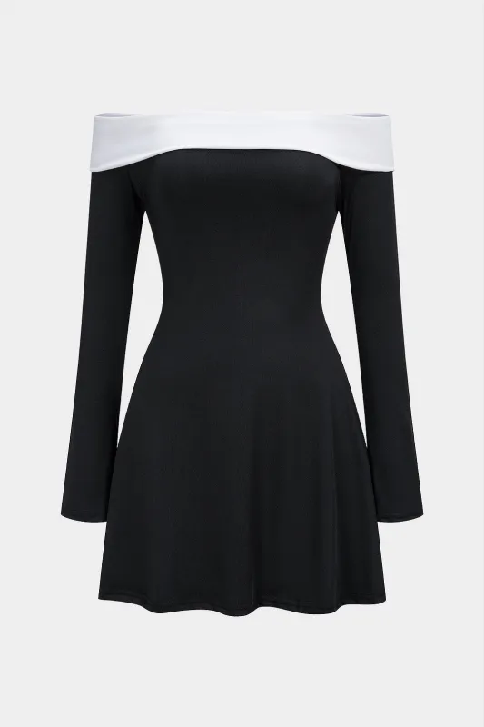 Off Shoulder Bell Long Sleeve Mini Dress sold by Micas