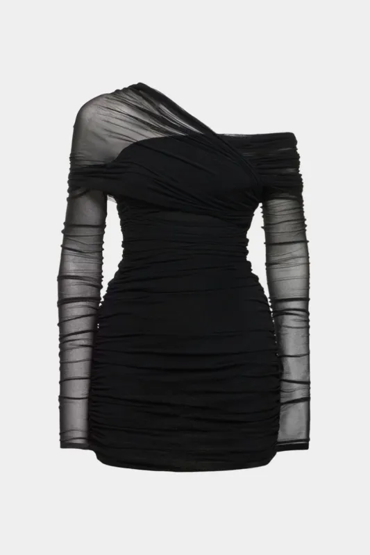 Plus Size Mesh One Shoulder Long Sleeve Mini Dress sold by Micas