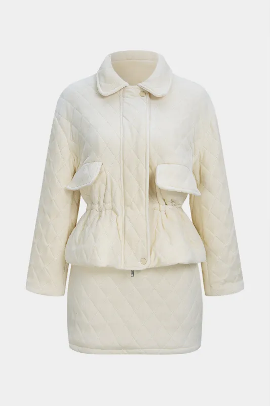 Quilted Velvet Zipper Jacket And Mini Skirt Set sold by Micas