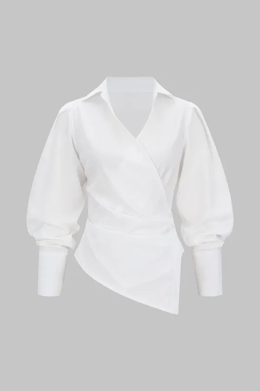 V-Neck Ruched Long-Sleeve Shirt sold by Micas