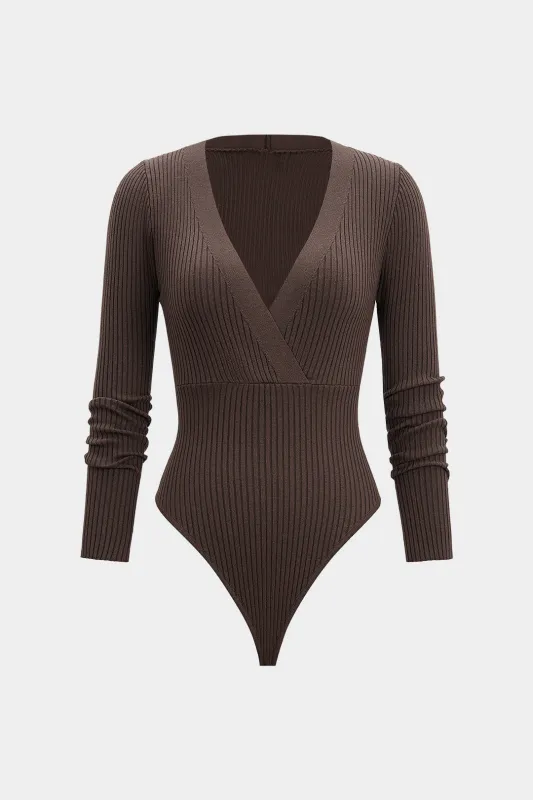 Knit V-Neck Long Sleeve Bodysuit sold by Micas