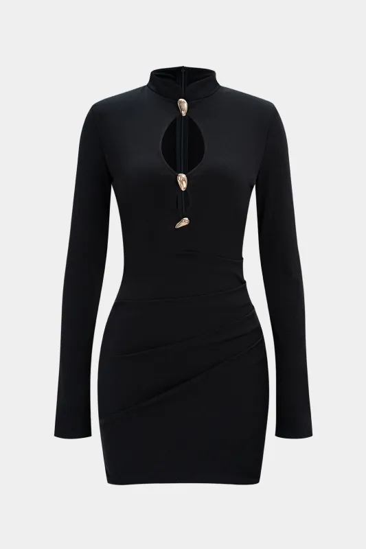 Metallic Decor Cut Out Long Sleeve Mini Dress sold by Micas