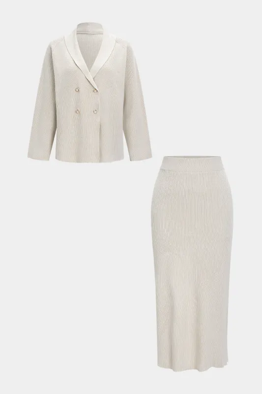 Knit Button Cardigan And Skirt Set sold by Micas