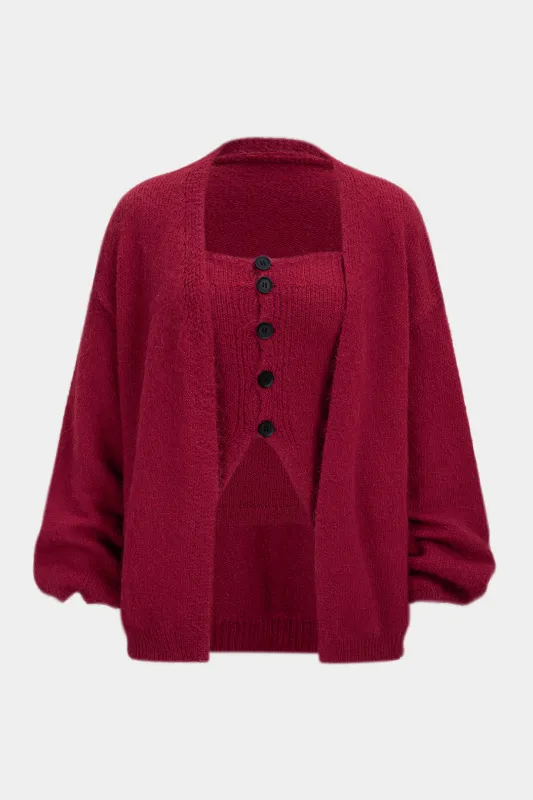 Knit Button Tube Top And Cardigan Set sold by Micas