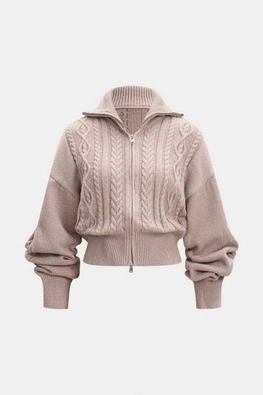 Cable Knit Zipper Long Sleeve Cardigan sold by Micas