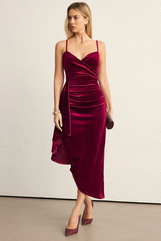 Velvet Ruched Sleeveless Slip Midi Dress sold by Micas